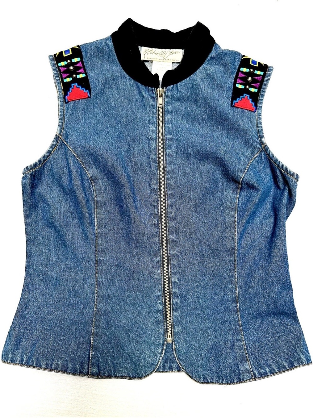 PANHANDLE VEST SOUTHWESTERN AZTEC DENIUM WAISTCOAT RODEO VELVET EMBROIDERED